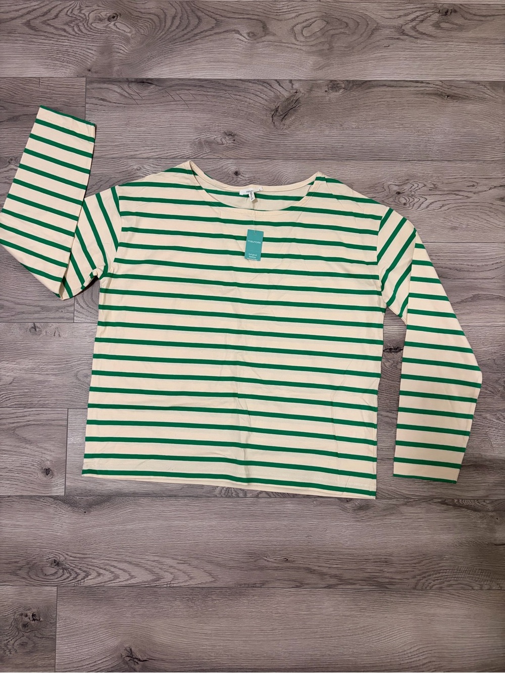 Maurices Cream and Green Striped Long-Sleeve Tee
